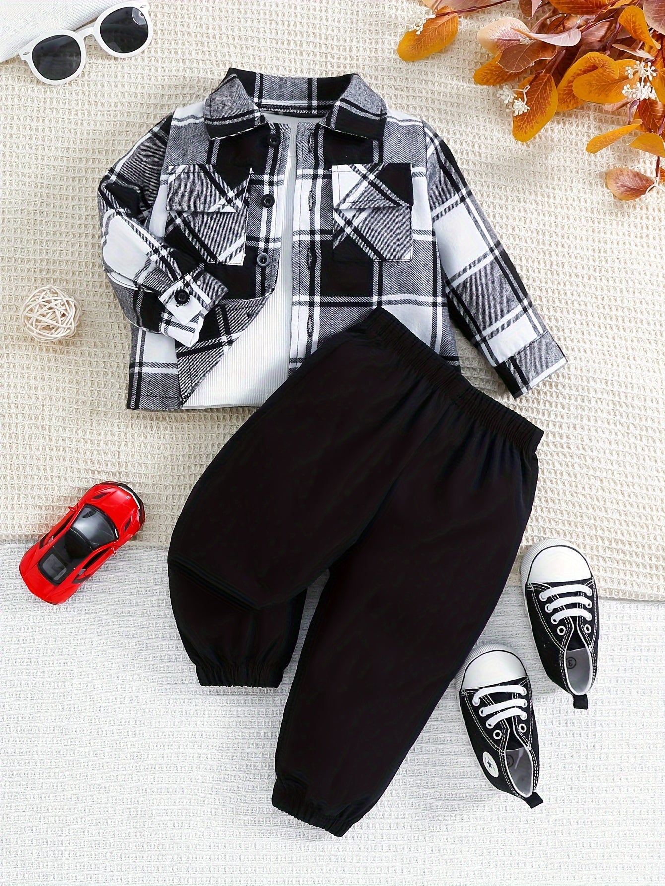 Fashionable 2 - Piece Set With Checkered Blouse For Kids - BabyHaven