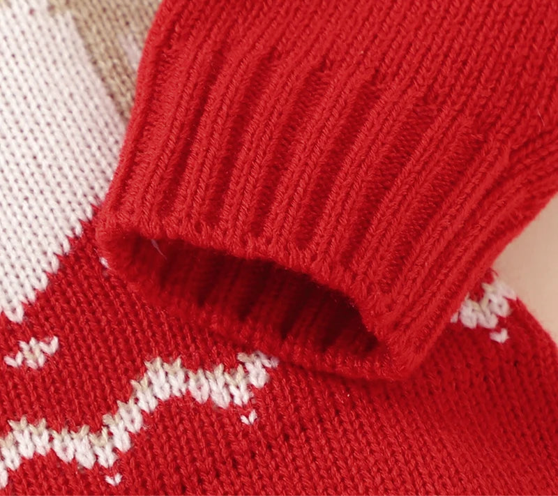 Baby Christmas Rompers Winter Long Sleeve Knit Newborn Boys Girls Outwear Jumpsuits Red Reindeer Toddler Playsuits Clothes 0-18m