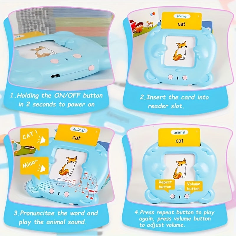 USATDD Flash Cards Learning Toy, Reading Machine with 112pcs Flash Cards, 224 Words, Learning Electronic Toy, And Birthday Gift for Youngsters