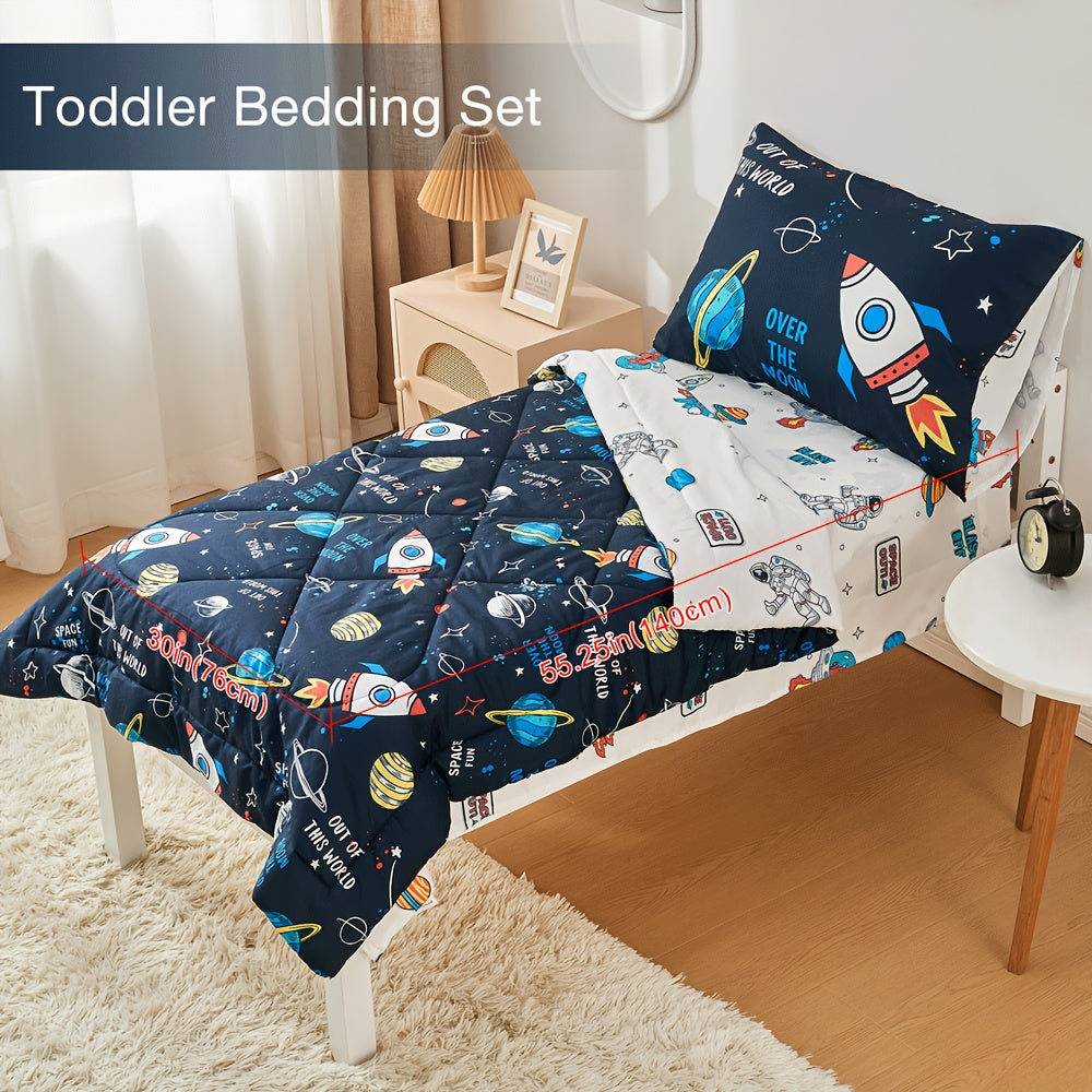 4pcs printed space ship toddler bedding set unisex