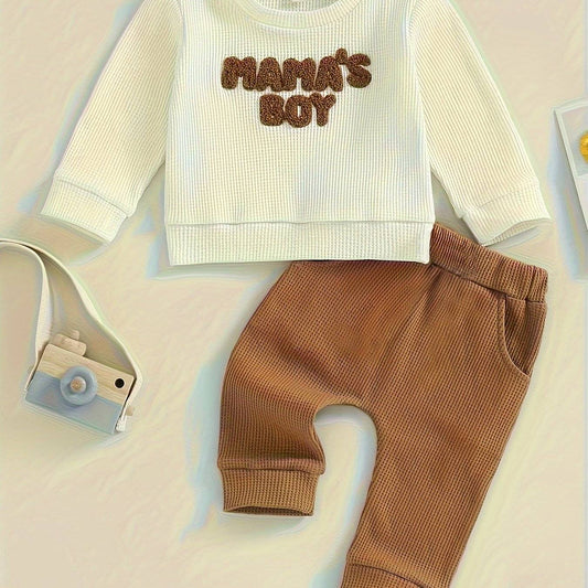 Sweet and stylish mama's boy outfit with comfy pants set, ideal for playtime and family outings.