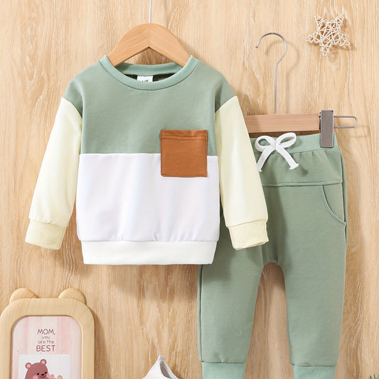 Trendy Newborn Boy's Color Contrast Sweatshirt And Pants Set - BabyHaven