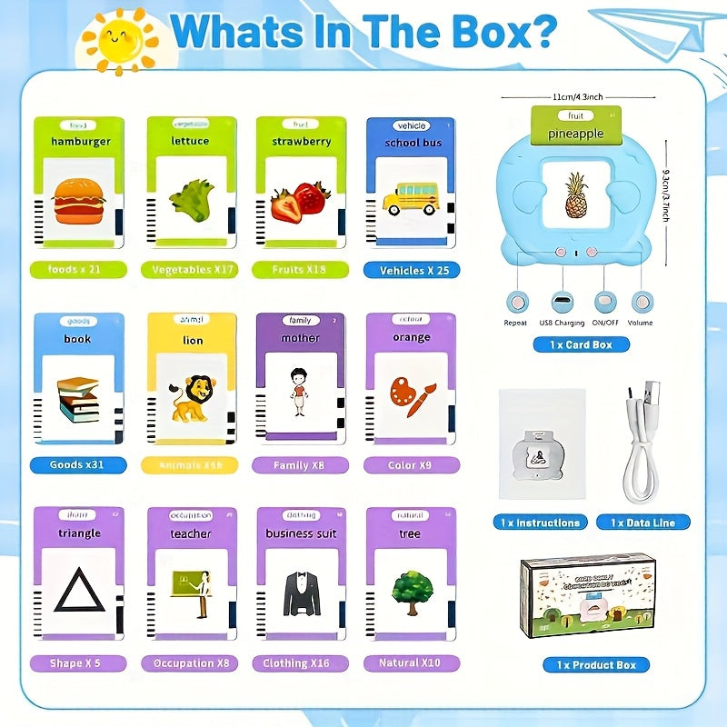 USATDD Flash Cards Learning Toy, Reading Machine with 112pcs Flash Cards, 224 Words, Learning Electronic Toy, And Birthday Gift for Youngsters