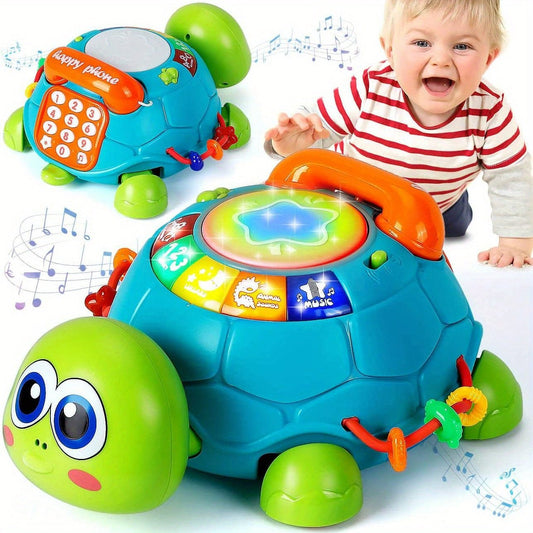 Interactive Musical Light - Up Turtle Toy for Youngsters & Youngsters - Educational Crawling and Learning Toy with Hand Drum, Keyboard, and Colorful Buttons, Ideal First Birthday Gift, ABS Material, Green/White, Youngsters Lear - BabyHaven