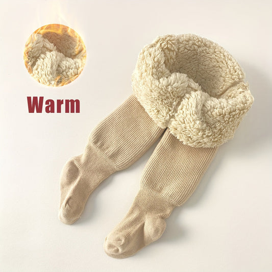 Cozy girls' fleece-lined winter tights in solid color pattern, warm and comfortable.