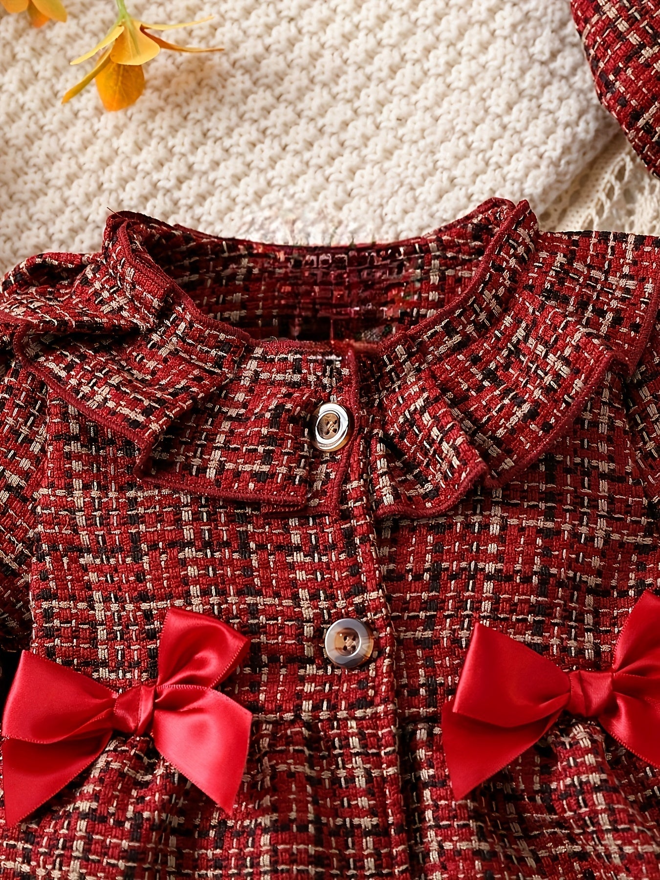 Baby Elegant Bowknot Decor Ruffled Tweed Long Sleeve Dress for Infant and Toddler Girls Daily Wear Holiday Party Gift - BabyHaven