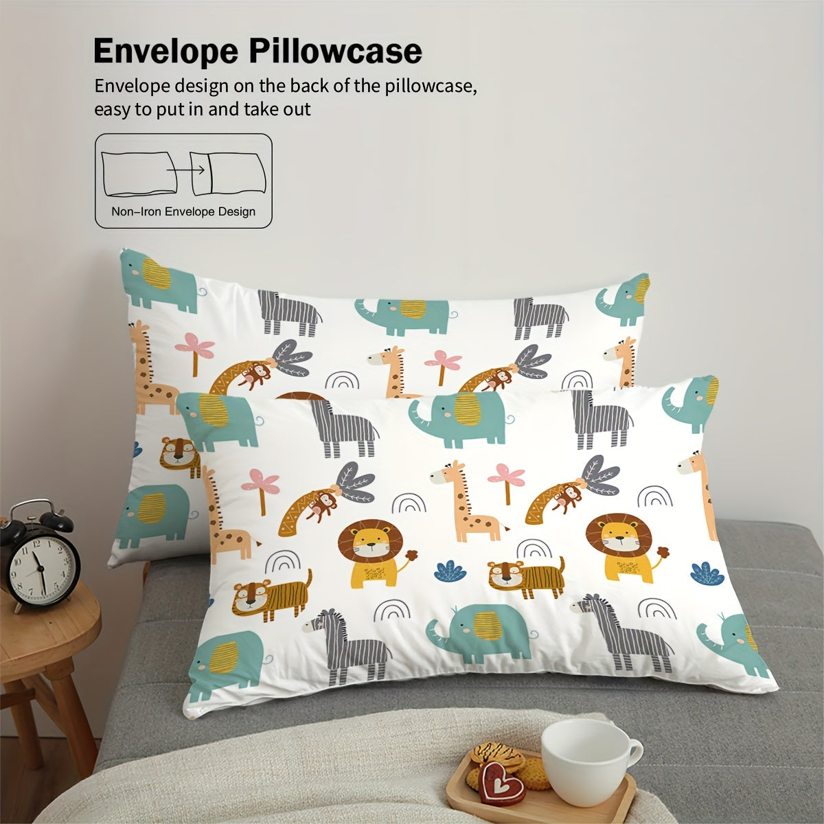 3pcs duvet cover set with cute lion, elephant and zebra