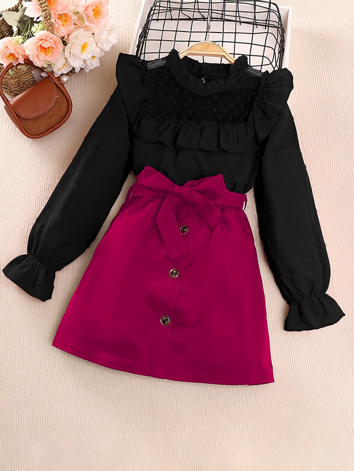 2pcs Set for Girls Featuring a Lace Patchwork Long - Sleeve Top - BabyHaven