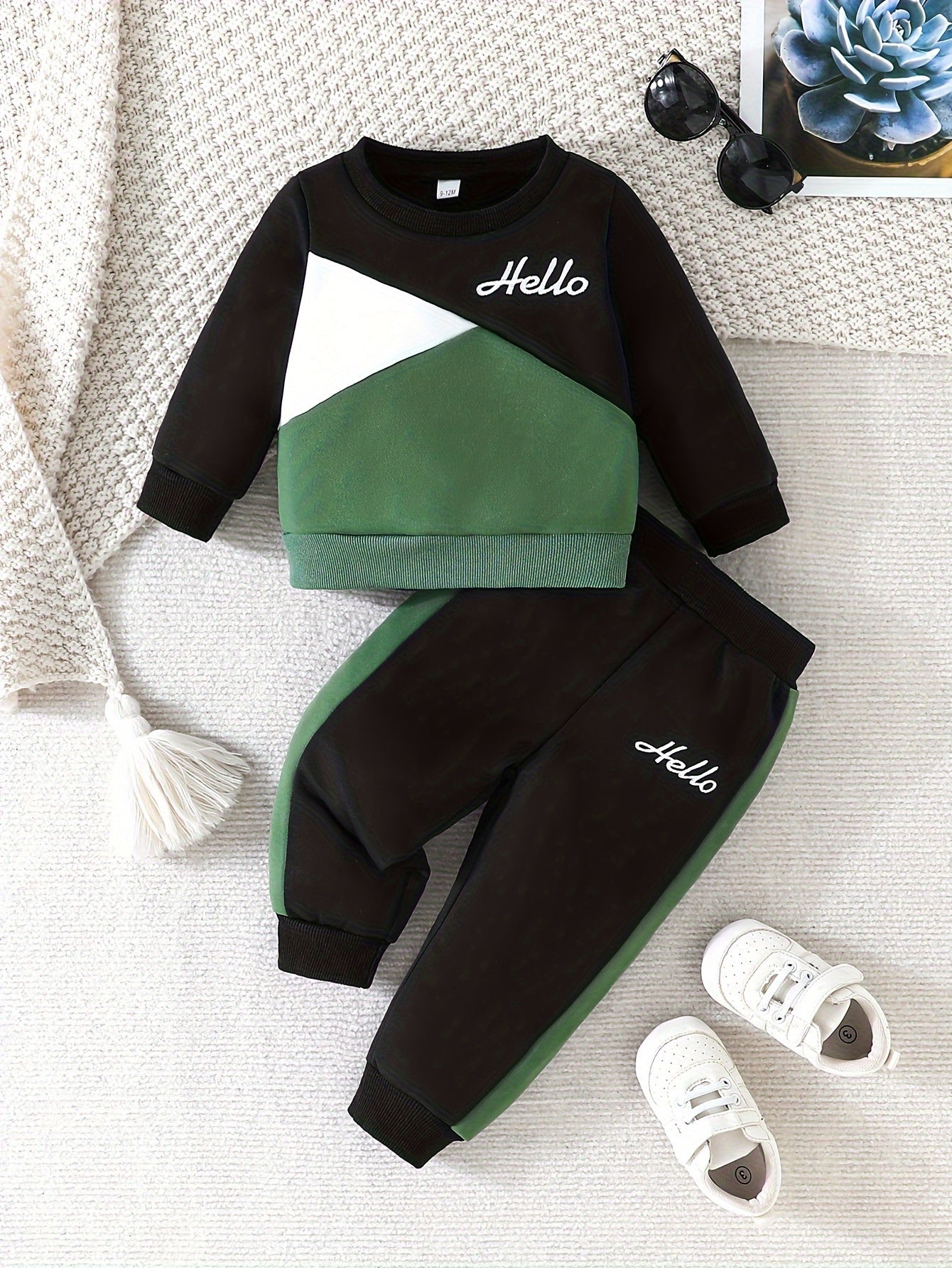 Sporty Blue & White Hello Print Hoodie And Pants Set For Kids - BabyHaven