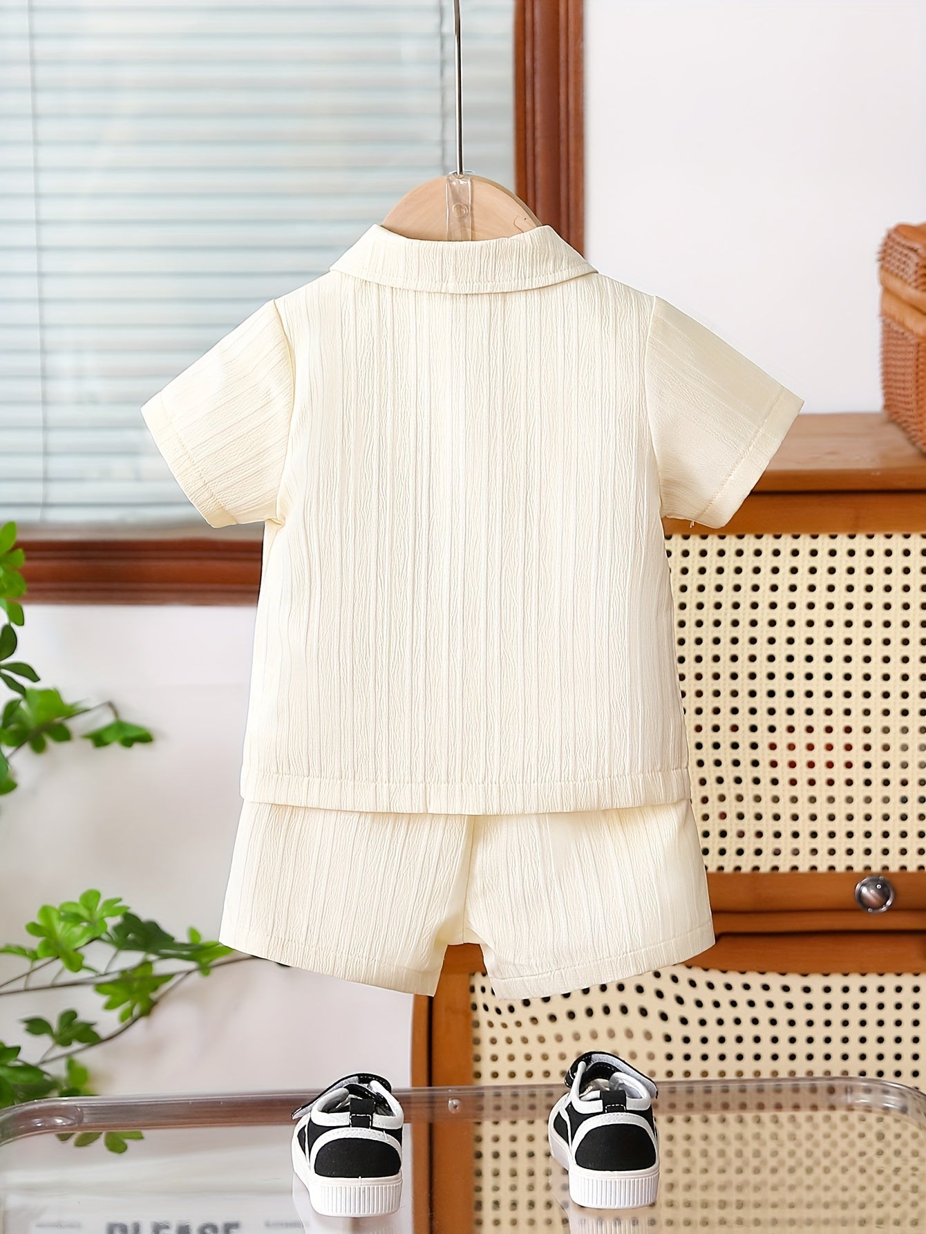 Summer Boys Apricot Striped Collared Shirt and Shorts Set for Outdoor Casual Activities - BabyHaven