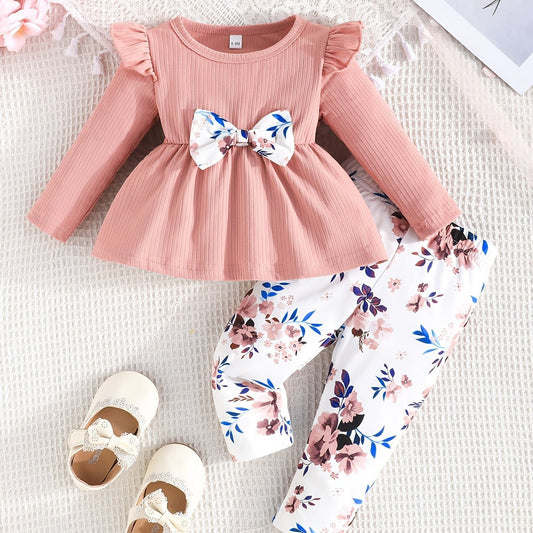 Stylish Two - Piece Set With Floral Pants For Girls - BabyHaven