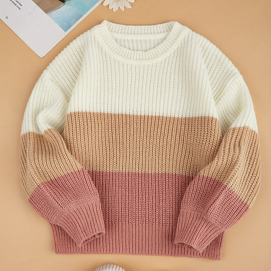 Cozy Striped Sweater in Pink, White, and Brown Fashion