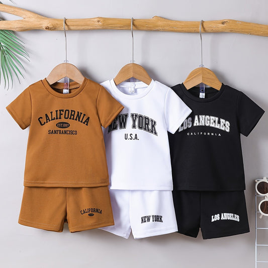 Years Old Multi Piece Comfortable Casual Round Neck Letter Print Short Sleeved T-Shirt and Shorts Set for Outdoor Streetwear - BabyHaven