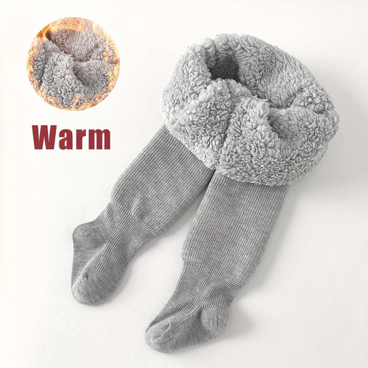 Cozy fleece-lined girls' tights in gray for winter wear.