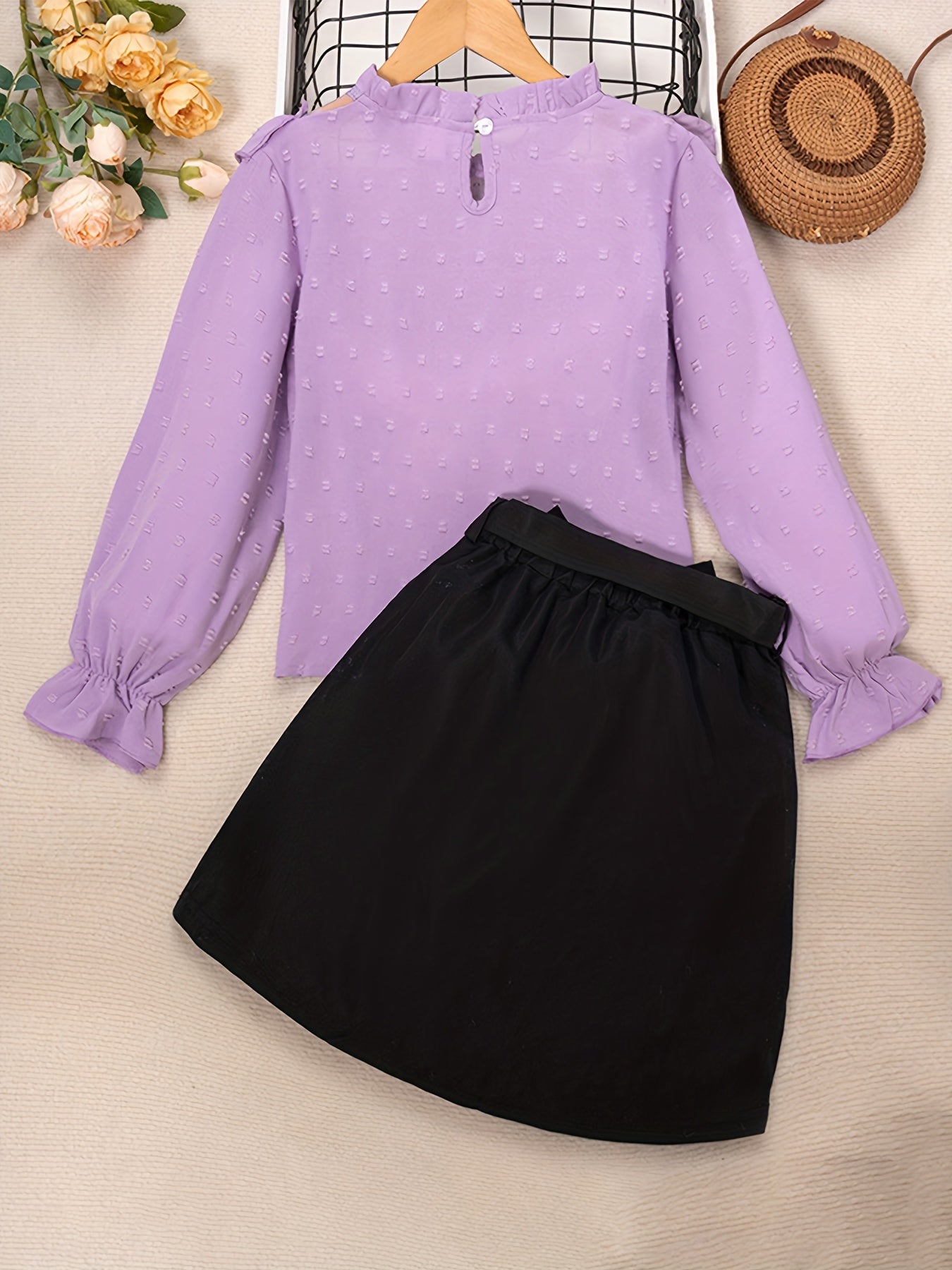 2pcs Set for Girls Featuring a Lace Patchwork Long - Sleeve Top - BabyHaven
