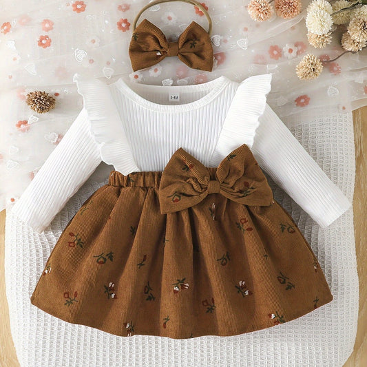 Girls' 2 - in - 1 Dress with Flying Sleeves and Bow Set - BabyHaven