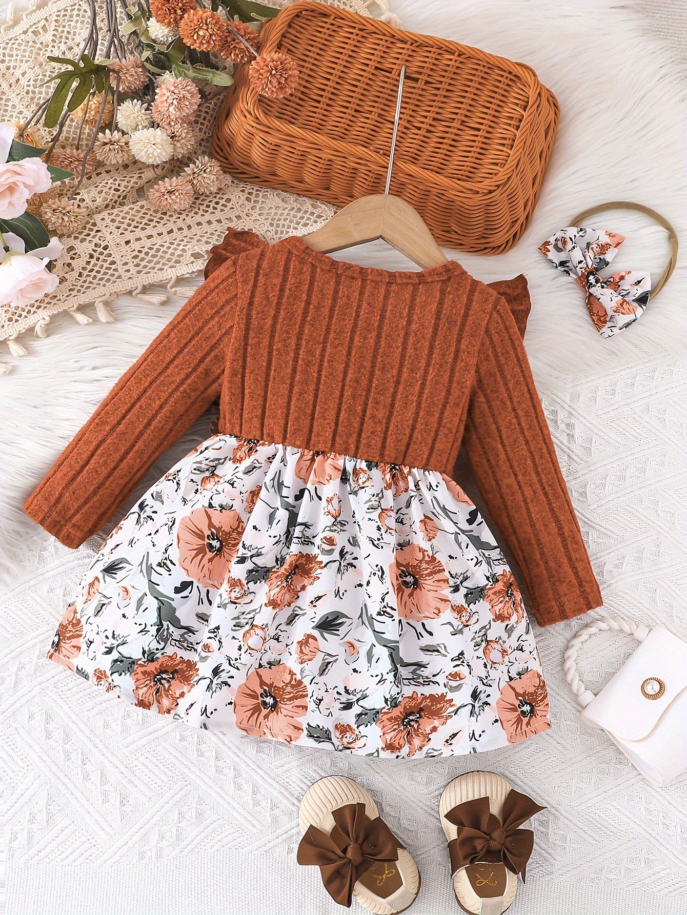 Adorable Floral Baby Dress With Bow And Matching Headband Set - BabyHaven