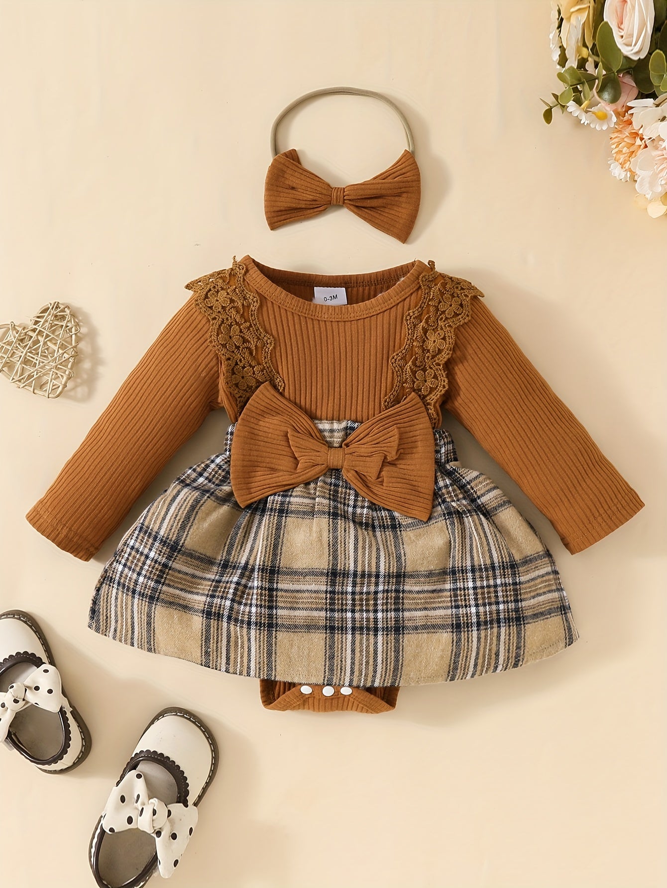 Chic Girls' Plaid Dress With Bow & Lace Detail For Autumn - BabyHaven