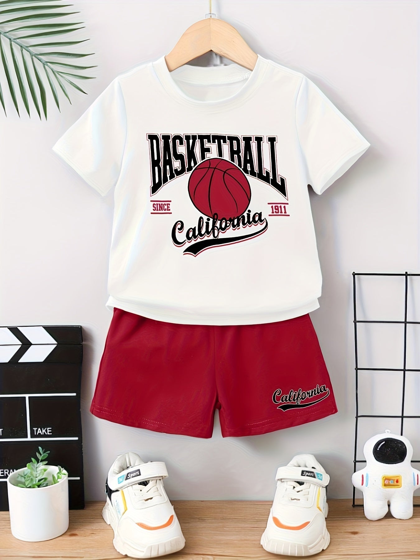 “Valentine’s Day” “Ramadan”, Boys Suit, Letter and Basketball Print, Summer Fashion Casual Simple Round Neck T-shirt and Shorts, Perfect for Outdoor