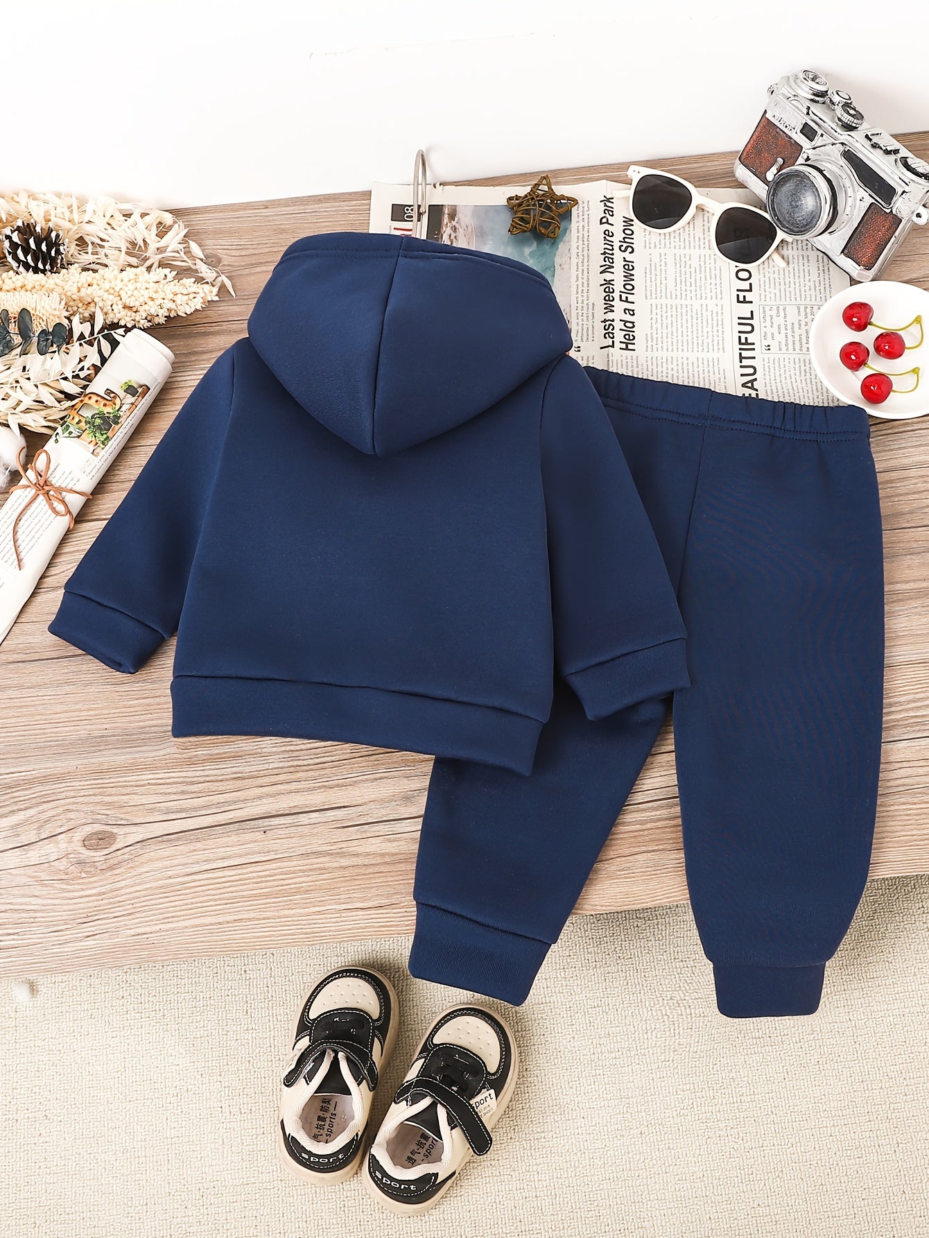 Baby Boy White Letter Print + Dark Blue Long - sleeved Sweatshirt + Casual Pants & Baby Boy Warm Two - piece Suit - BabyHaven