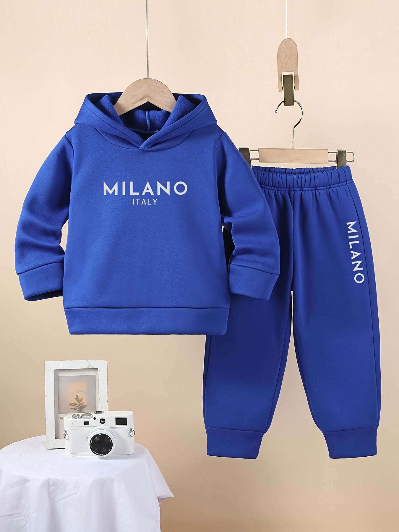 Stylish boys' Milano set in blue with trendy hoodie and matching pants, perfect for modern kids.