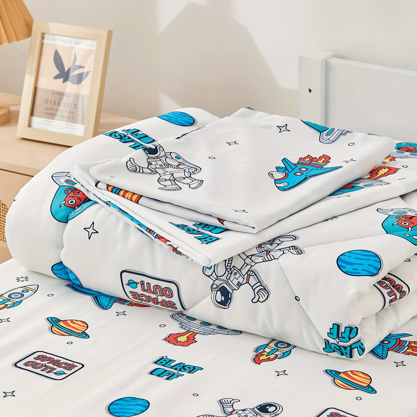 4pcs printed space ship toddler bedding set unisex