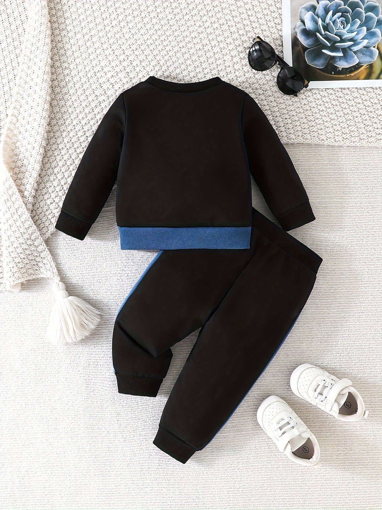 Sporty Blue & White Hello Print Hoodie And Pants Set For Kids - BabyHaven