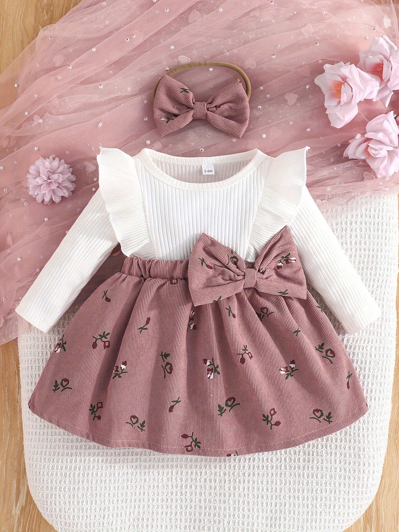 Girls' 2 - in - 1 Dress with Flying Sleeves and Bow Set - BabyHaven