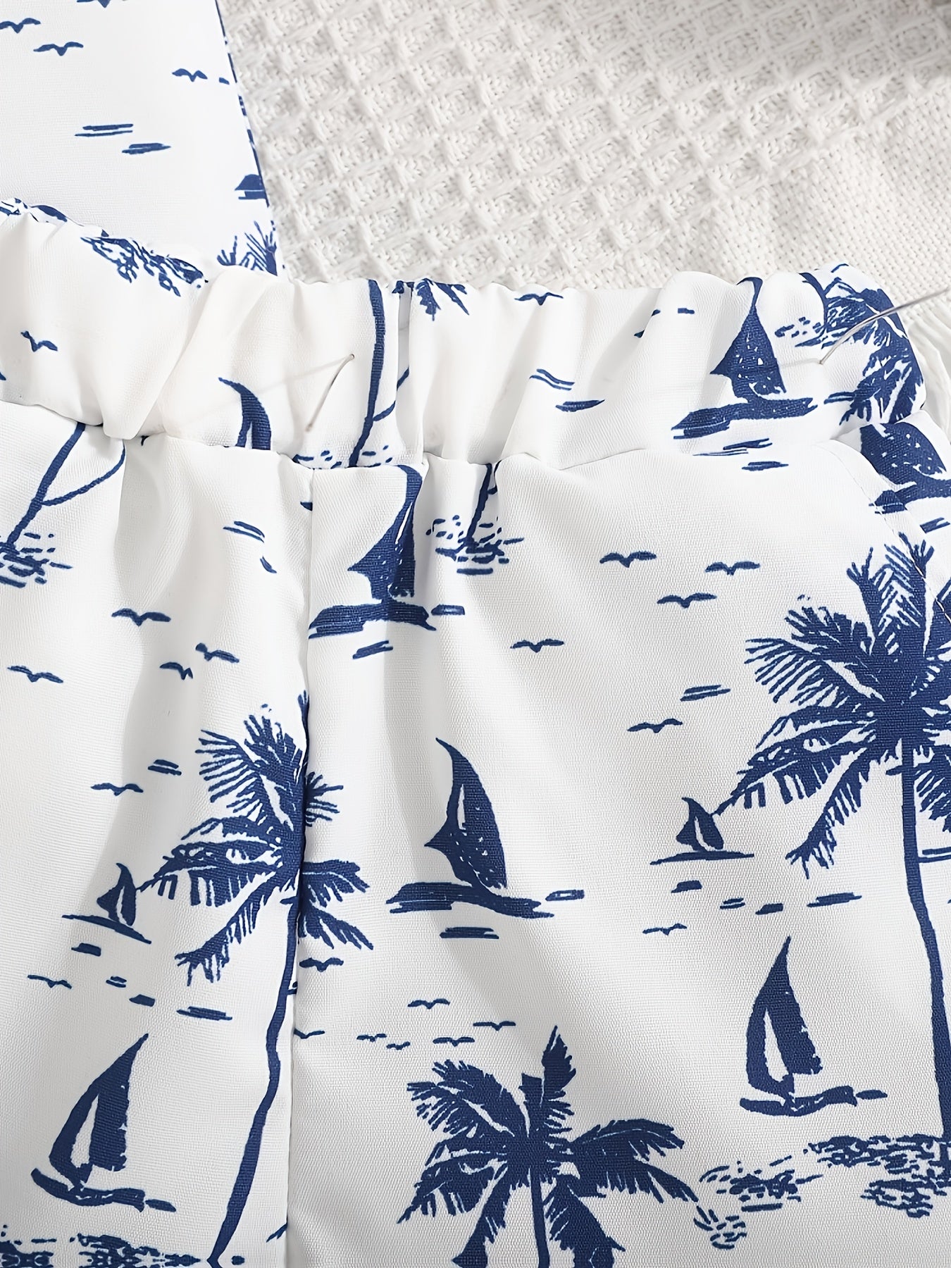 Boys 3 Pieces Summer Beach Set V Neck Shirt Shorts and Hat with Palm Tree Print Casual Polyester Outfit for Spring Summer Fall Outdoor - BabyHaven