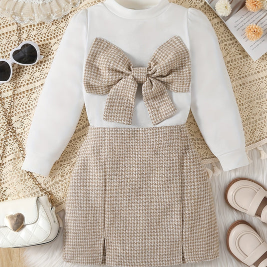 Elegant Girls' Suit With Charming Bow Detail Dress - BabyHaven