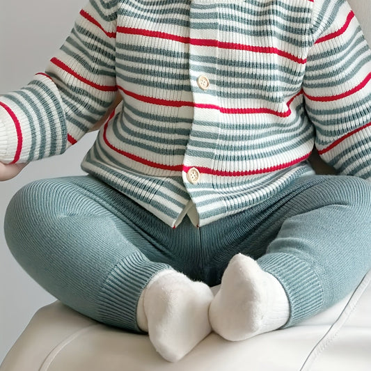 Youngsters Youngsters's Clothes Spring and Autumn Clothes for Boys and Girls Striped Cardigan Sweater Jacket and Fleece Pants Two-piece Set Fashionable, Perfect for Outdoor