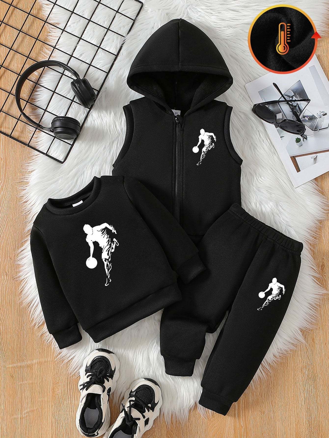 Sporty three-piece boys' set with soccer player design.