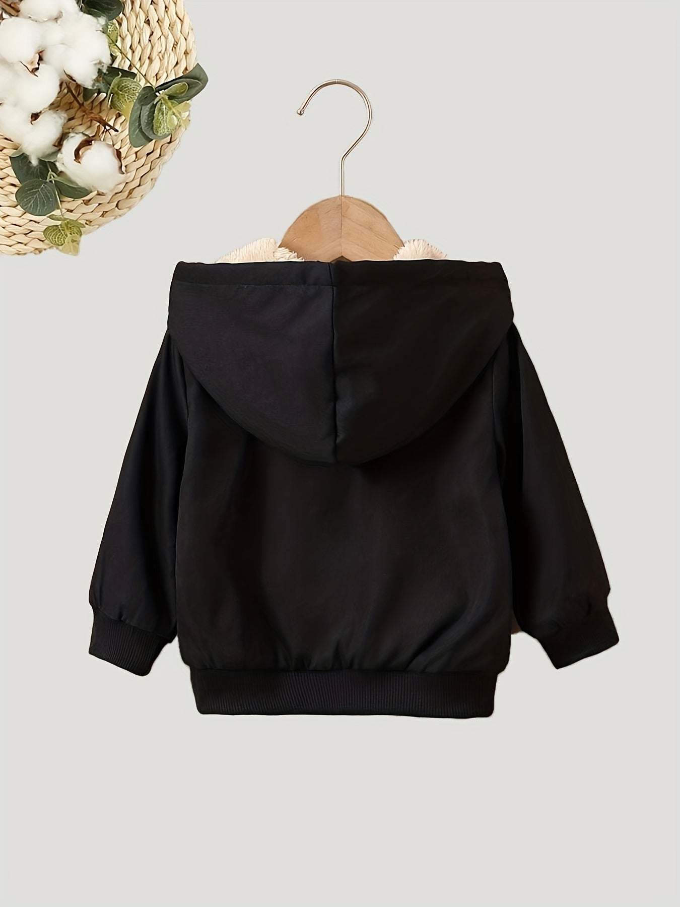 Boys casual hooded jacket, black, stylish and comfortable for everyday wear.