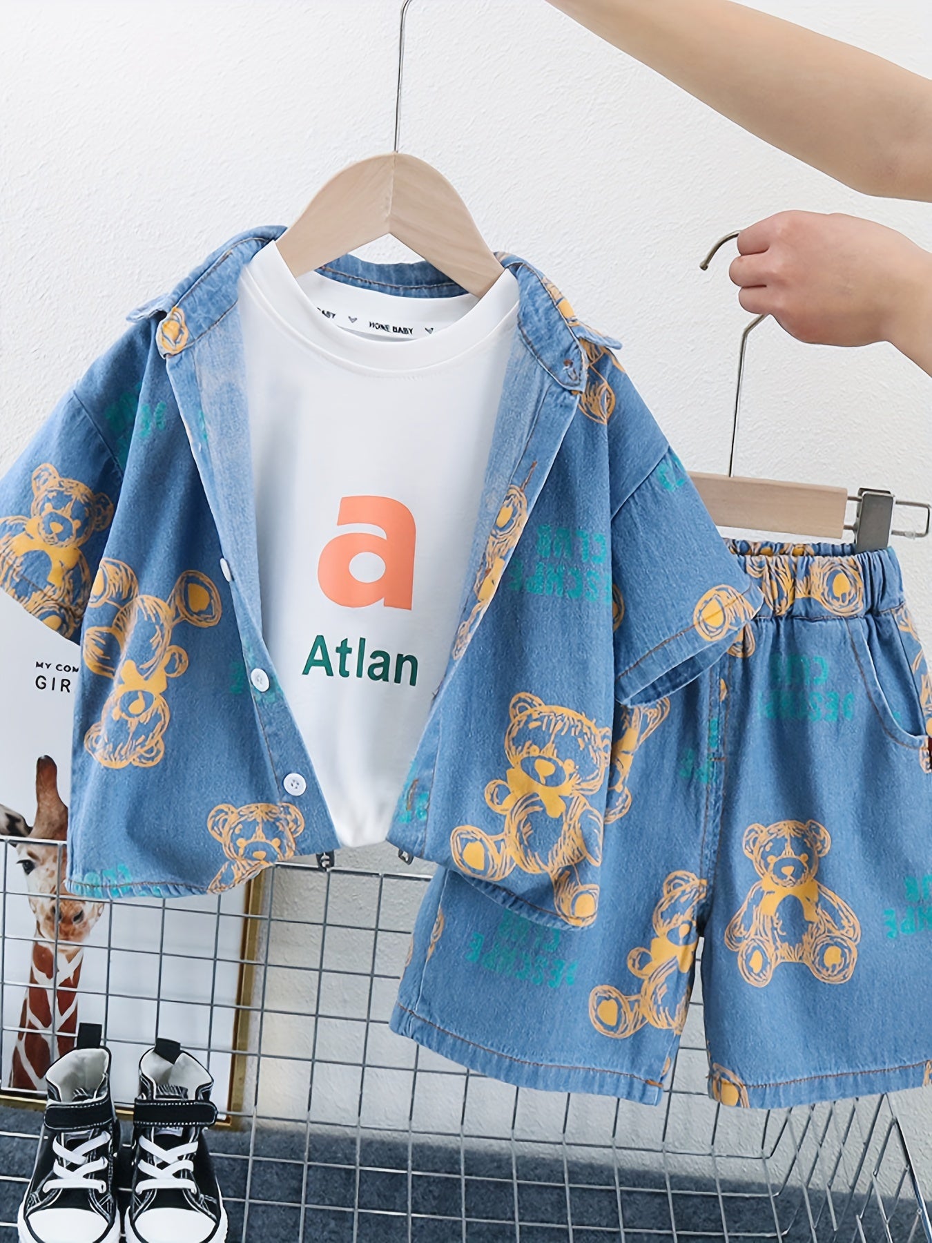2pcs Boys Denim Shirt and Shorts Set for Summer