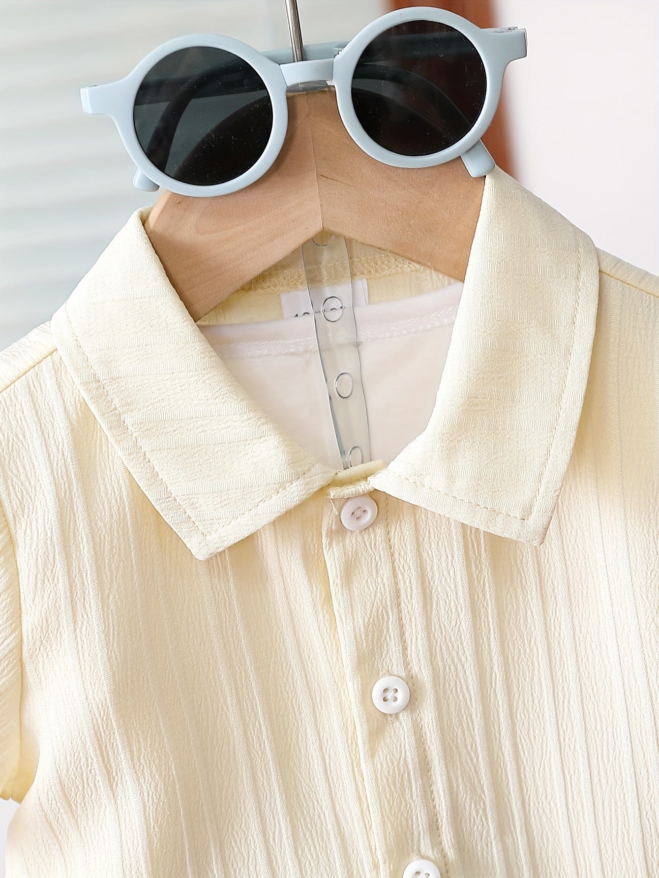 Summer Boys Apricot Striped Collared Shirt and Shorts Set for Outdoor Casual Activities - BabyHaven