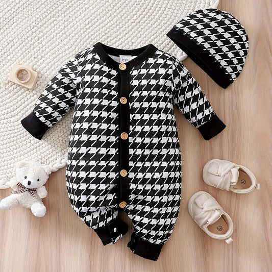 Chic Houndstooth Romper for Effortless Stylish Comfort - BabyHaven