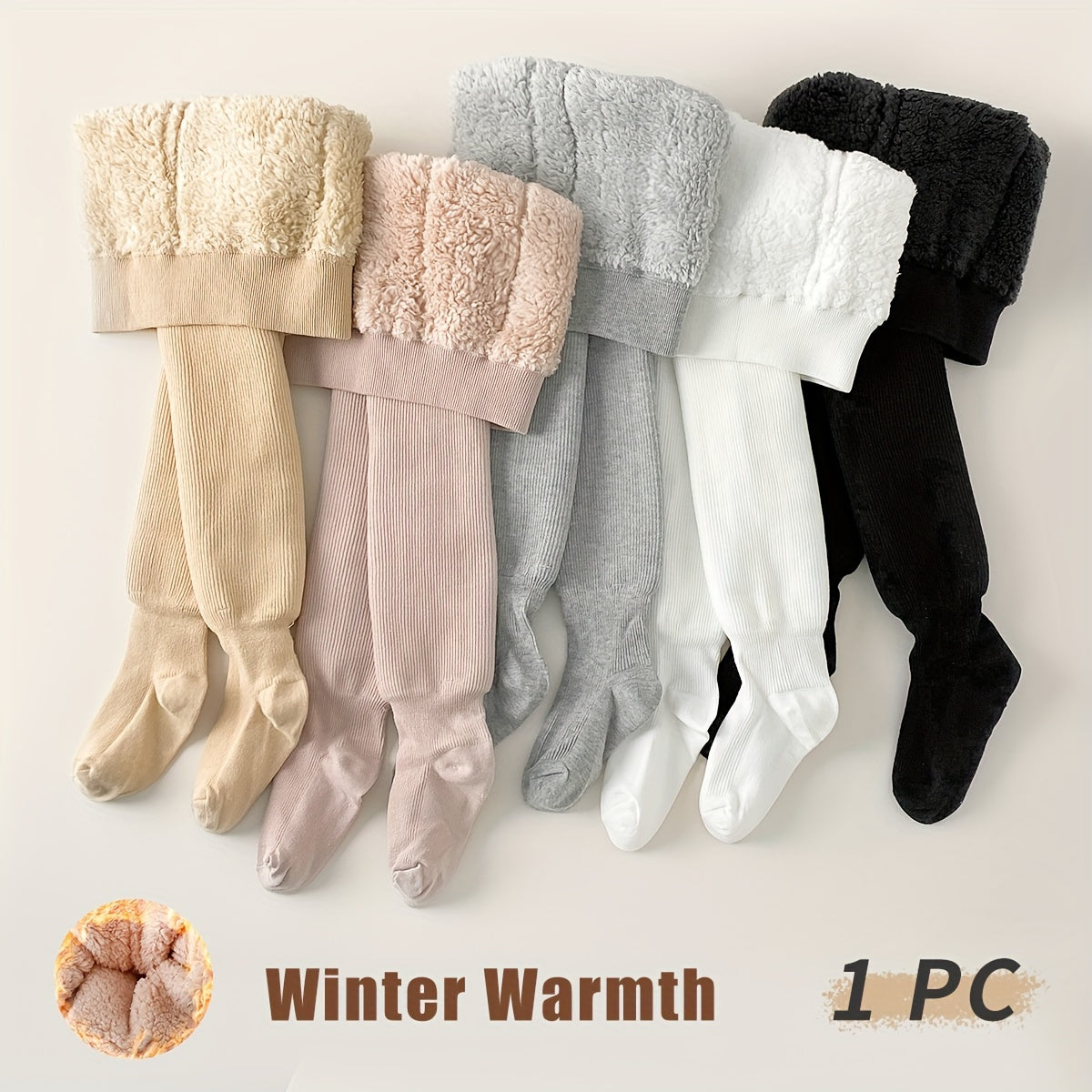Cozy girls' fleece-lined winter tights in assorted colors.