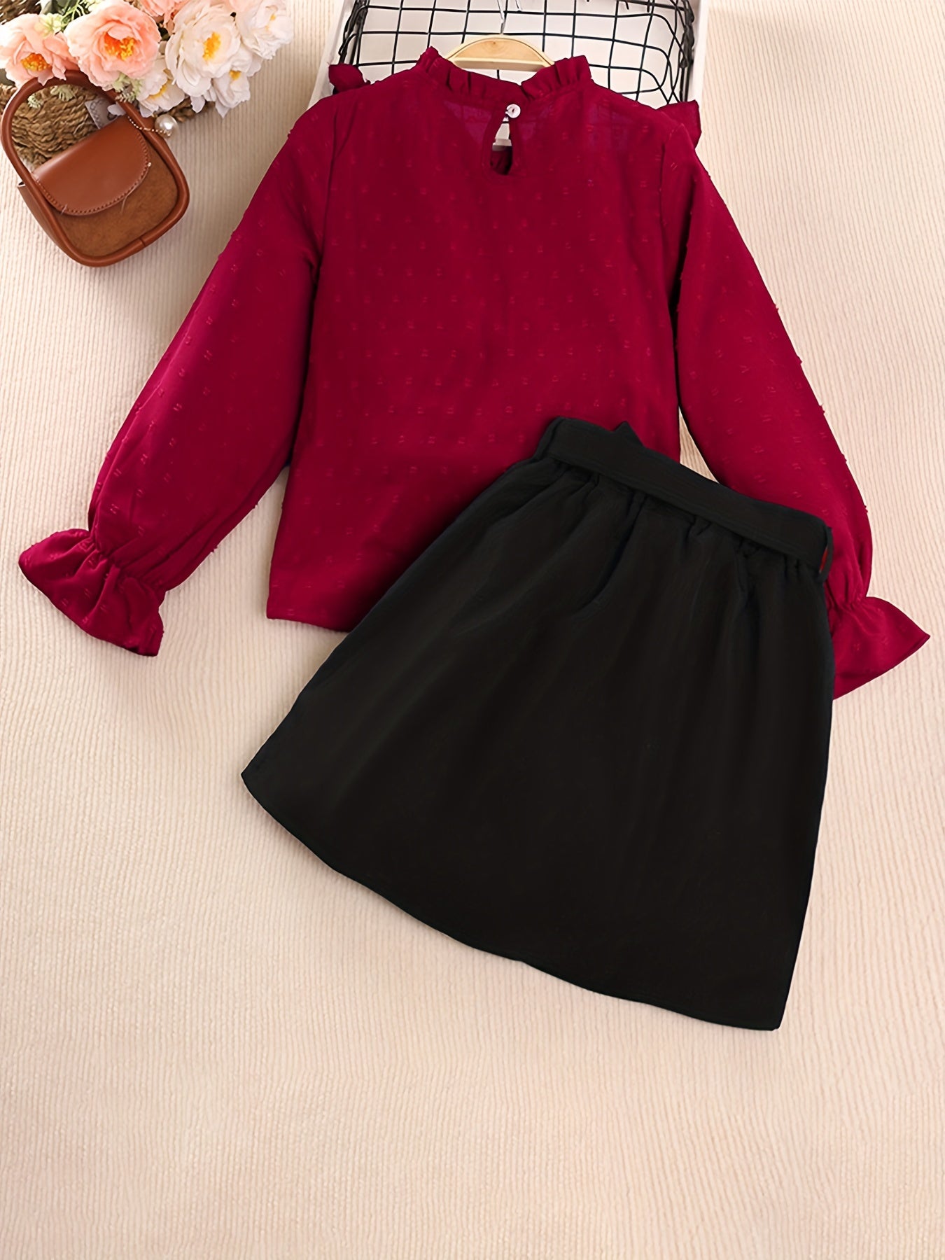 2pcs Set for Girls Featuring a Lace Patchwork Long - Sleeve Top - BabyHaven