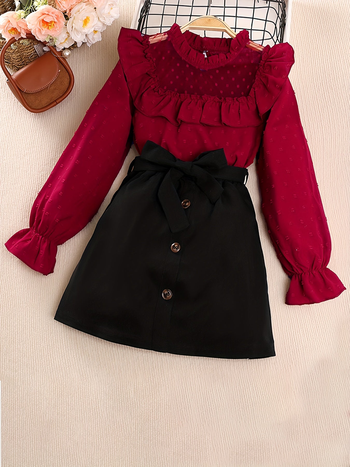 2pcs Set for Girls Featuring a Lace Patchwork Long - Sleeve Top - BabyHaven