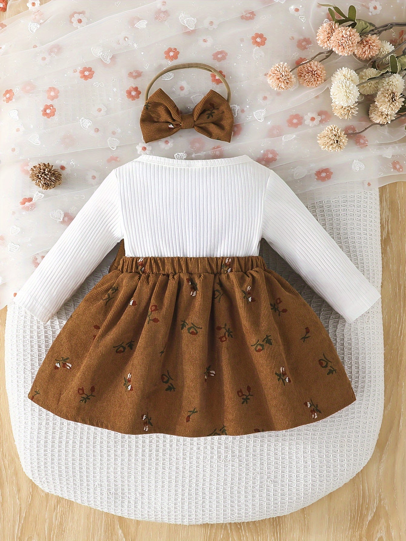 Girls' 2 - in - 1 Dress with Flying Sleeves and Bow Set - BabyHaven