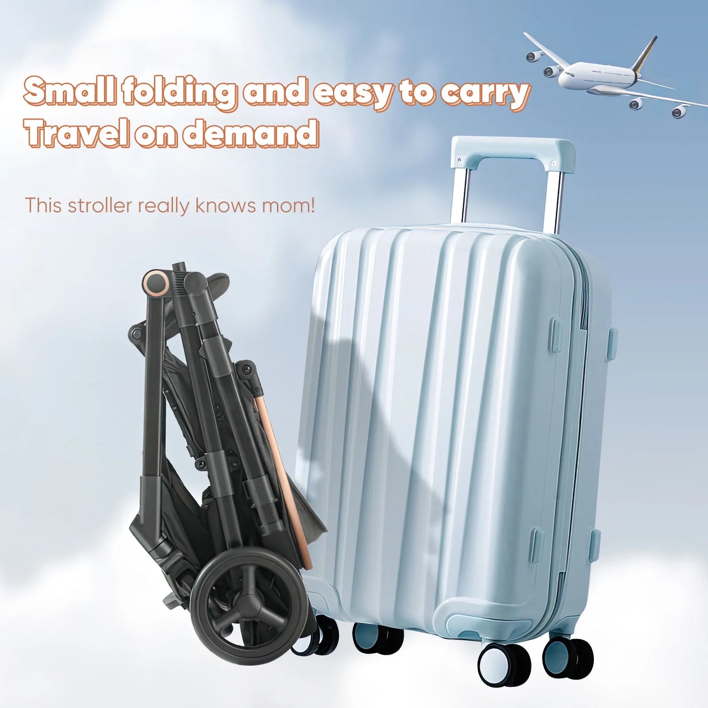 Folk Baby Stroller Luxurious Portable Baby Carriage Fold Pram, perfect for travel with easy folding features.