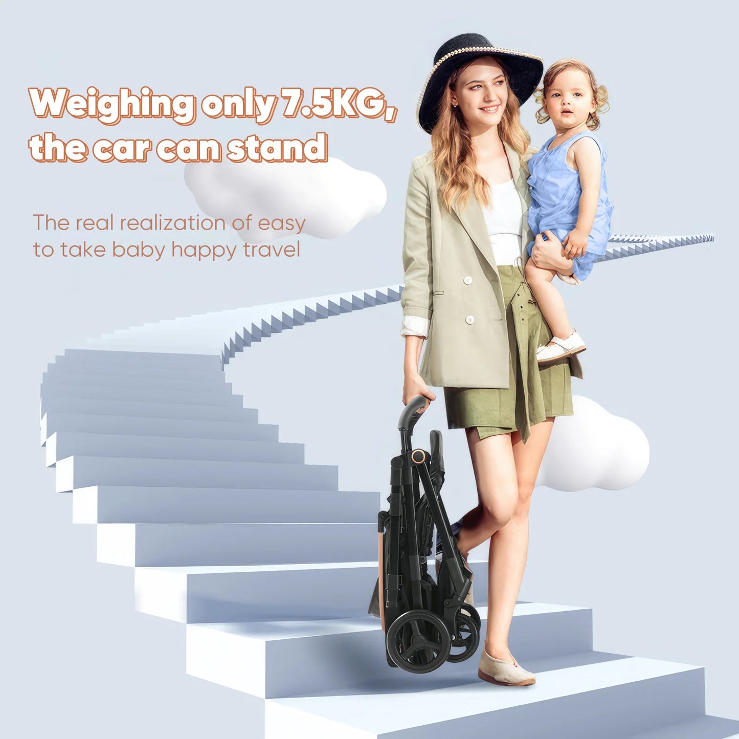 Folk Baby Stroller Luxurious Portable Baby Carriage Fold Pram - BabyHaven