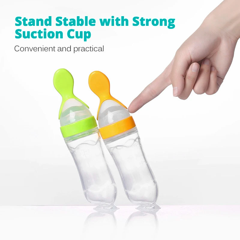 Safe Useful Silicone Baby Bottle With Spoon For Feeding