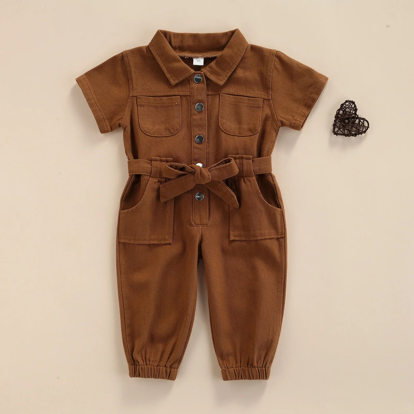 Toddler Baby Girl’s Casual Long Sleeve Jumpsuit Fashion Solid Lapel Pocket Single - breasted Pants - BabyHaven