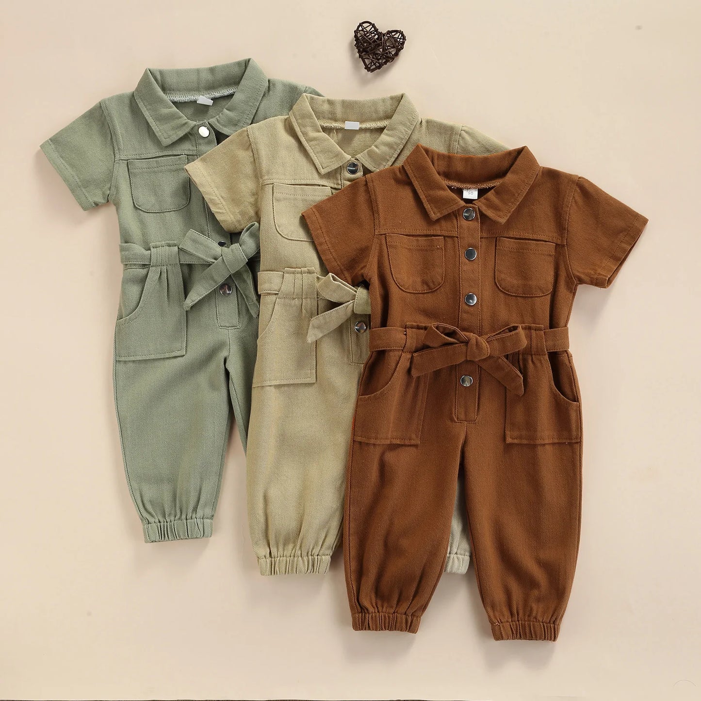 Toddler Baby Girl’s Casual Long Sleeve Jumpsuit Fashion Solid Lapel Pocket Single - breasted Pants - BabyHaven