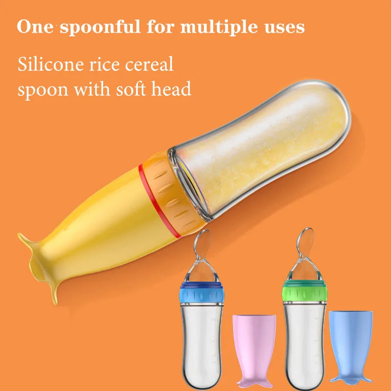 Safe Useful Silicone Baby Bottle With Spoon For Feeding