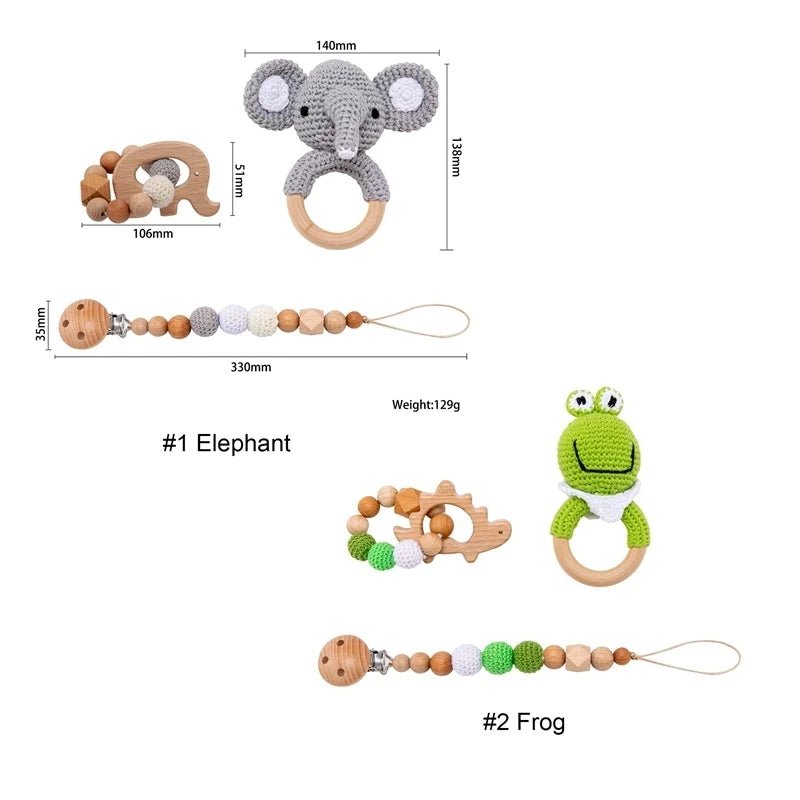 1set Baby Rattle Wooden Crochet Elephant Bells Music Teething Bracelet Pacifier Dummy Clips Gym Play Rodent Baby Products Toy - BabyHaven