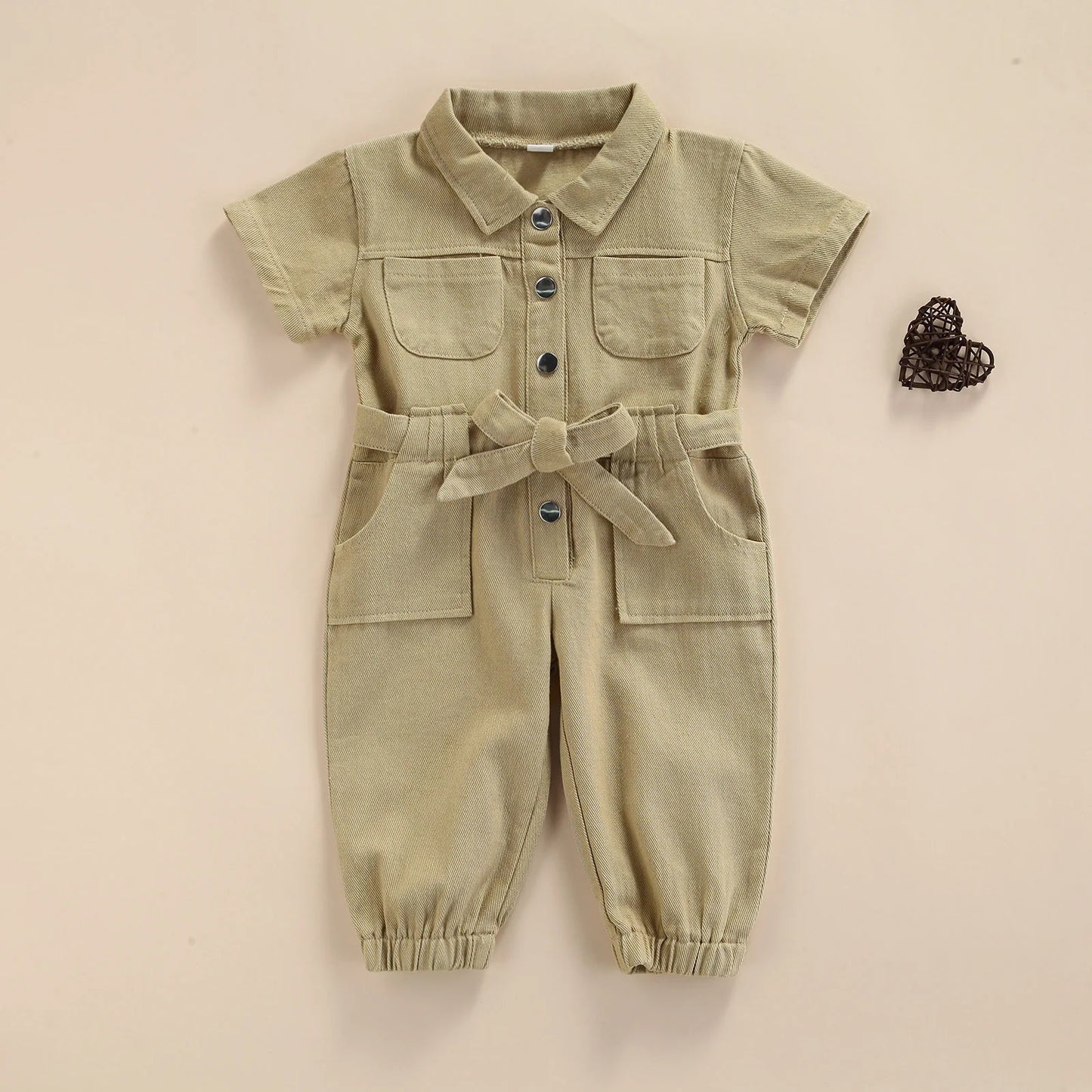 Toddler Baby Girl’s Casual Long Sleeve Jumpsuit Fashion Solid Lapel Pocket Single - breasted Pants - BabyHaven