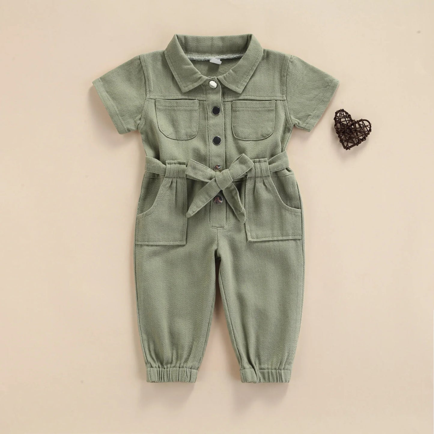 Toddler Baby Girl’s Casual Long Sleeve Jumpsuit Fashion Solid Lapel Pocket Single - breasted Pants - BabyHaven