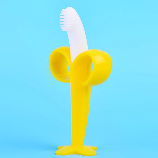 Baby Silicone Training Toothbrush BPA Free Banana Shape Safe Toddle Teether Chew Toys Teething Ring Gift Infant Baby Chewing - BabyHaven